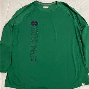 Under Armour Fitted Green Color Long Sleeve Notre Dame Dry Fit Shirt